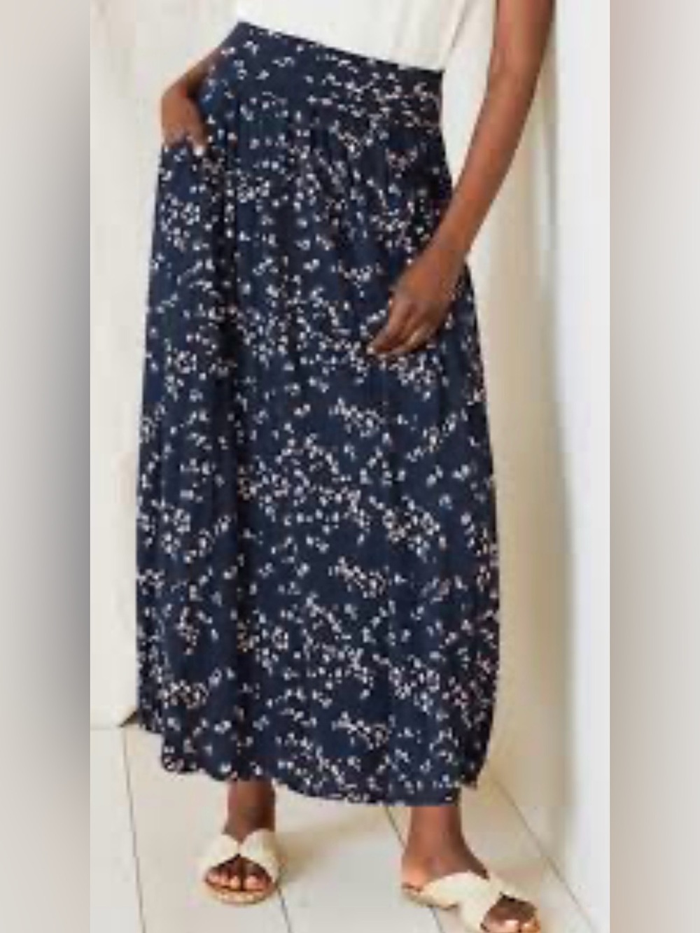 Garnet Hill Favorite Knit Floral Soft Foldover Waist Maxi Skirt Size PS Pockets